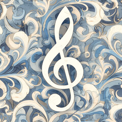 white music clef note as background on a seamless tile, ai generated