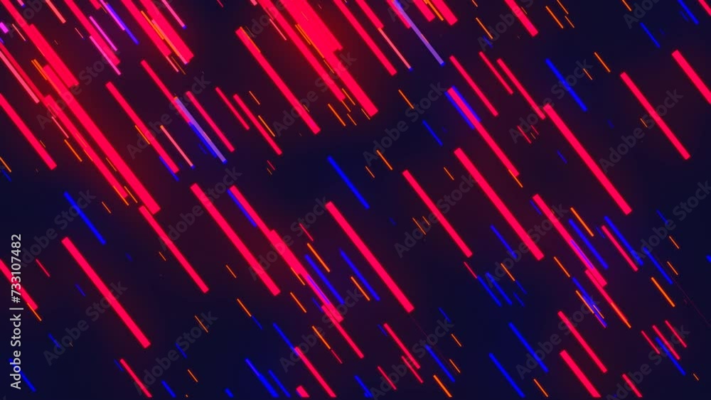 Poster abstract 2d animation background of glowing diagonal lines streaming across the screen. deep blues a