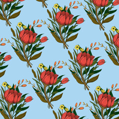 seamless vintage floral pattern  for printing on surfaces. Realistic flowers.