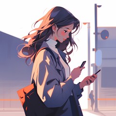 Stylish Urban Woman Using Smartphone at Sunset