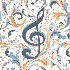 white music clef note as background on a seamless tile, ai generated