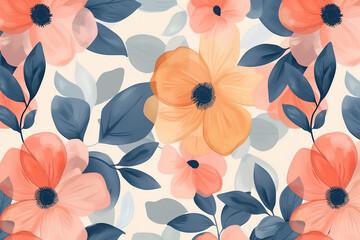 Seamless pattern with soft pastel flowers