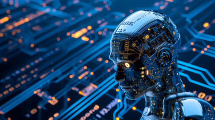 Futuristic Robot Technology in a High-Tech Network Server Environment. Advanced Artificial Intelligence and Cybernetic Innovation in Modern Computing.