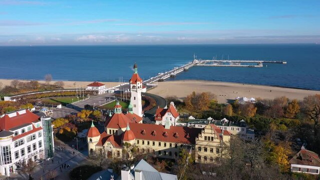 Aerial view of the Sopot city by the Baltic Sea at autumn, Poland