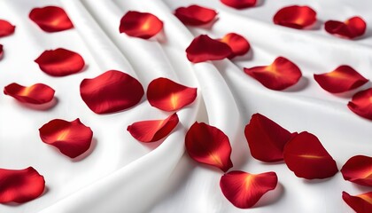 red rose petals on white silk linen
