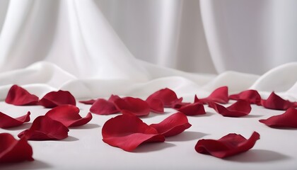 red rose petals on white silk drapery