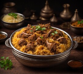Fototapeta premium Biryani or Biryani is a popular Maharashtrian recipe made with basmati rice and lamb
