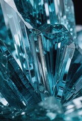 Glistening Aqua Gems 3D Rendered Aquamarine Crystals in Abstract Refraction Texture