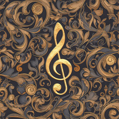 gold music clef note as background on a seamless tile, ai generated