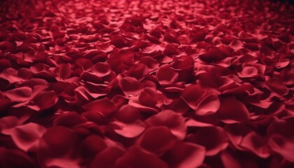 multitude of crimson red rose petals background