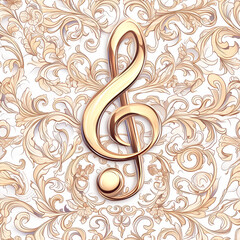 gold music clef note as background on a seamless tile, ai generated