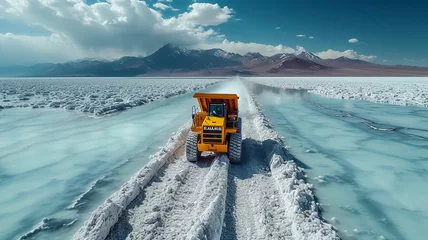 Fototapete Lithium mining in a white salt lake in South America, AI generated © David Brown