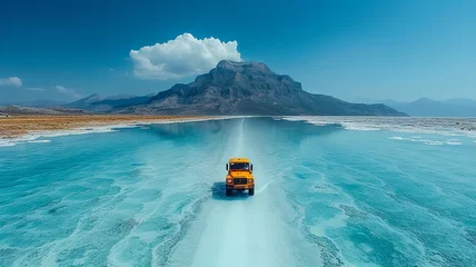 Fotobehang Lithium mining in a white salt lake in South America, AI generated © David Brown