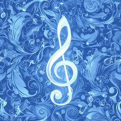 blue music clef note as background on a seamless tile, ai generated