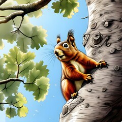 Squirrel on a tree trunk