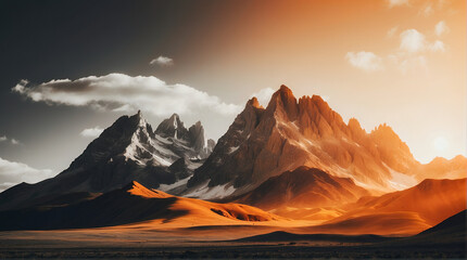 olden Desert Sunrise: Majestic Mountains Frame Beautiful Dawn Landscape, Nature's Splendor Unfolds in Morning Glow