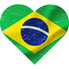 Brazil flag in heart shape grunge vintage. Brazilian flag heart. Vector flag, symbol.
