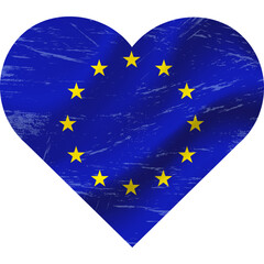 European Union flag in heart shape grunge vintage. EU flag heart. Vector flag, symbol.