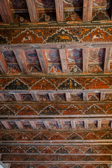 Mudejar coffered ceiling from the 14th century, cloister of Santo Domingo de Silos, Burgos...