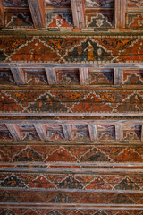 Mudejar coffered ceiling from the 14th century, cloister of Santo Domingo de Silos, Burgos...