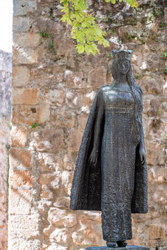 Statue of Princess Kristina of Norway, in front of the Collegiate Church of San Cosme and San Damiano, Covarrubias, Burgos province, Spain