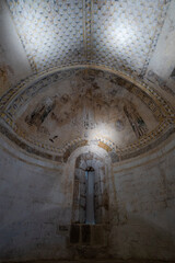 Fototapeta premium church of Santa María La Mayor, Romanesque, 12th century, Villacantid,.17th century wall paintings, Cantabria, Spain