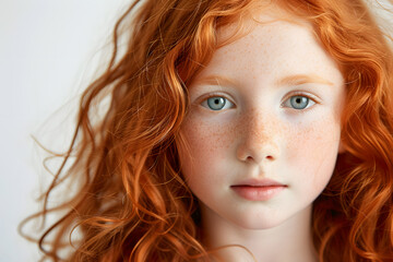 Naklejka premium Closeup portrait of pretty red hair little girl isolated on white background