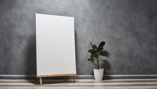 blank canvas gray wall on background mockup poster