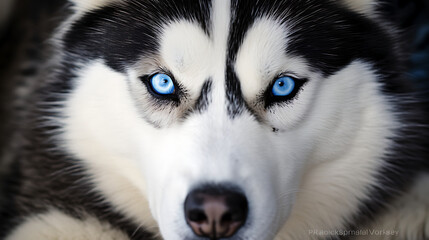Siberian husky with striking blue eyes and a fluffy coat