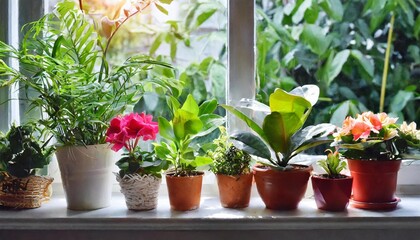 Fototapeta na wymiar various house plants on the window house plant