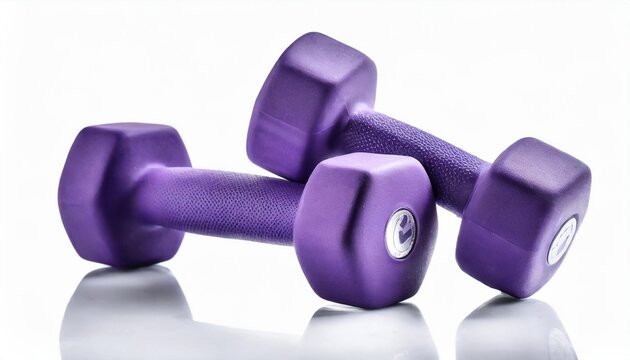 two violet dumbbells isolated on white background