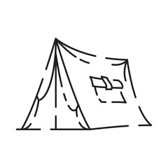 Camp icon on white background. Camping tent line icon vector
