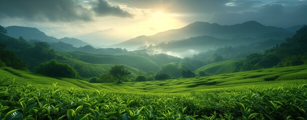 Tea plantation green landscape in the mountains