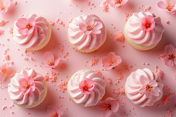 Pink small cakes background