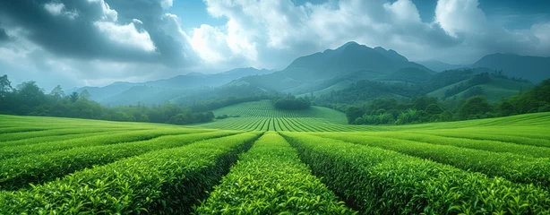 Schilderijen op glas Tea plantation green landscape in the mountains © ArtChase