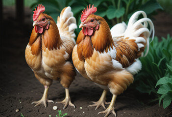 Fototapeta premium A chicken walks in the farm on the ground