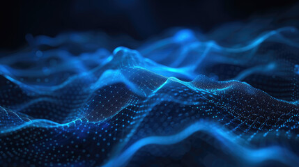 Abstract background of glowing blue mesh or interwoven lines on a dark background  - obrazy, fototapety, plakaty