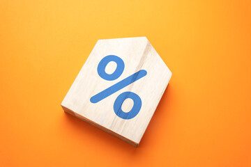 House and interest rate symbol. Buying a home in credit. Available loan terms and support programs.