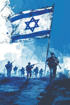 Generative AI image of painting of an Israeli flag and soldiers