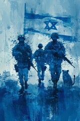 Generative AI image of Israeli soldiers, tanks and lion on an Israeli flag
