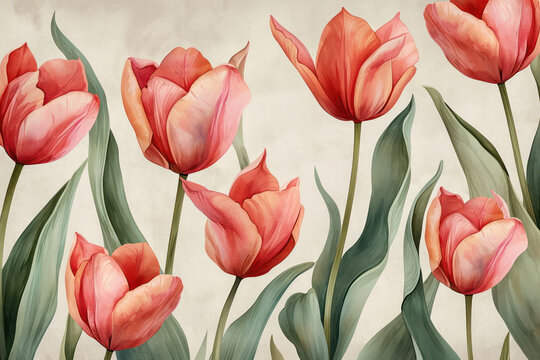 Blooming Floral Beauty: Red Tulip in a Vintage Garden