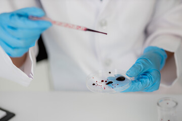 Female doctor working with blood sample in laboratory