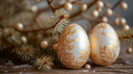 Background for Easter card, Easter eggs. decorated with gold patterns