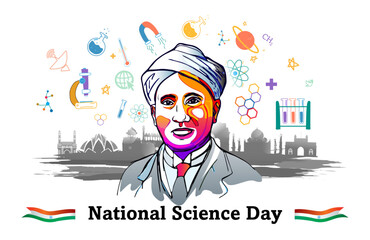 Vector illustration of Science Day or National Science Day. Remembring Indian Scientist and celebration background.