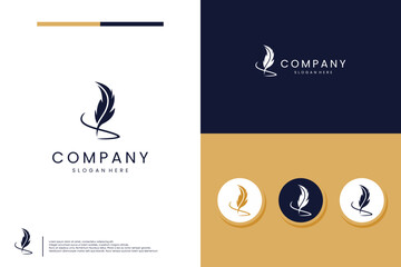 feather pen logo silhouette with vector design template.