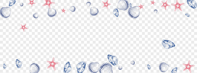 Red Scallop Background Transparent Vector. Snail Coastal Design. Exotic Texture. Gray Shell Isolated Textile Card. Navy Oyster.