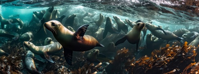 Southern sea lions - obrazy, fototapety, plakaty