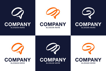 set of brain logo, line art, logo template.