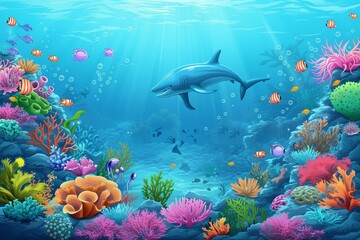 Naklejka na ściany i meble clipart featuring beautiful underwater sea creatures and vibrant coral reefs