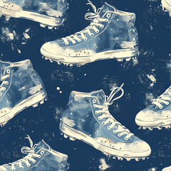 Sports shoes as a background on a seamless tile, ai generated